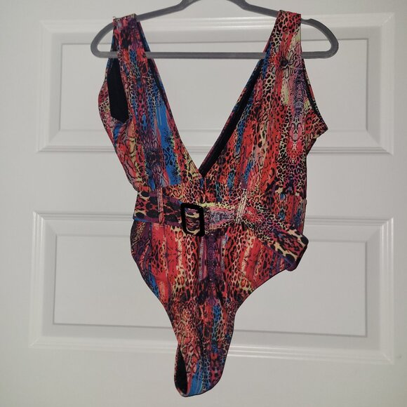 Belted Swimsuit, Multi-Leopard colored - Picture 1 of 3